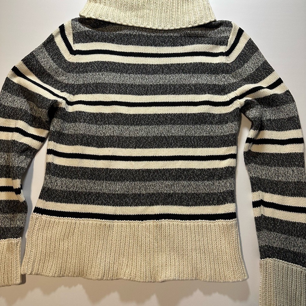 Liz Claiborne Lizsport Striped Cowl Neck Sweater Cream Grey Black‎ Large